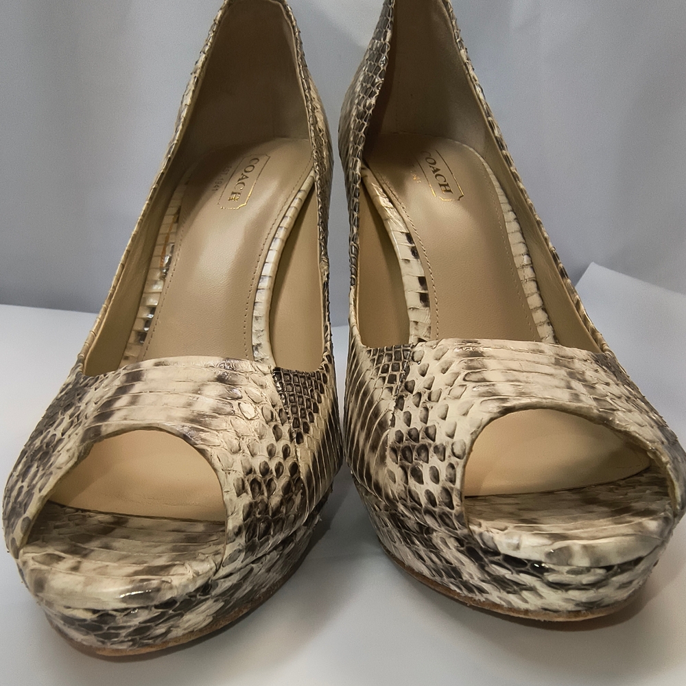 COACH Selma Python Snakeskin Peep Toe Pumps, Size… - image 2
